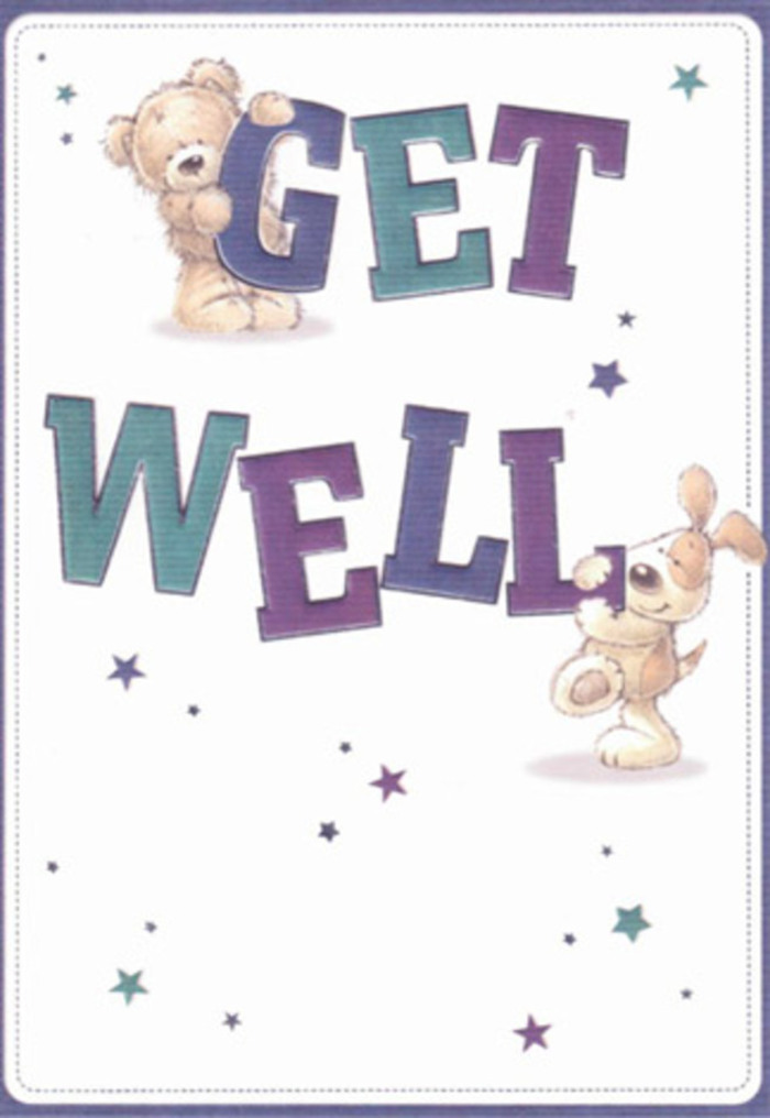 This enchanting get well card draws on the creative heart of New Cross, capturing the heartfelt reassurance found in a neighbourly bouquet delivered just off New Cross Road. At the centre are two endearing friends-a fuzzy bear and an earnest puppy-embroidered in playful detail. The bear, delightfully soft-looking, supports the large, buoyant 'GET', while the puppy, with expressive, velvety ears, nestles close to the voluminous 'WELL,' both seemingly afloat in a galaxy of sparkling stars painted in varying blues, teals, and purples. Against a creamy white canvas, the bold typography radiates cheerful confidence, each letter thoughtfully shaded to evoke both playfulness and strength. The subtle, welcoming energy of this illustration is like the gentle arrangement of flowers-a tactile joy, even without scent-crafted for comfort. Reminiscent of the warmth shared among New Cross communities, this card would sit perfectly beside a hand-tied bouquet, both gestures combined to bring brightness, positivity, and healing compassion to anyone recovering nearby. The overall mood shimmers with innocence, sincerity, and the easy optimism so often found in local care.